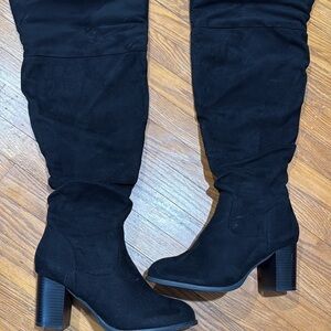 Suede Black Thigh-High Women's Boots